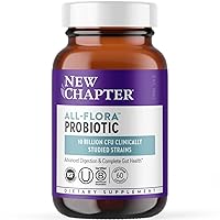 New Chapter Probiotic All-Flora - 60 ct (2 Month Supply) for Advanced Digestion & Complete Gut Health with Prebiotics + Postbiotics, Clinically Studied Strains, 100% Vegan, Non-GMO, Shelf Stable