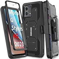 Aegis Series Case for Moto G Stylus 4G 2023, Full-Body Rugged Swivel Belt-Clip Holster Dual Layer Cover, Kickstand with Built-in Screen Protector, Black