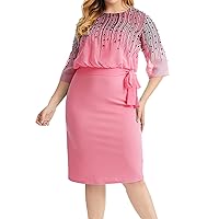 Maxi Dress for Women Women 2023 New Lady Elegant Knitting Lace Cape Dress Plus Size Fashion Printing Oneck Half
