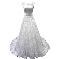 Women's Elegant High Neck Lace Wedding Bridal Dress
