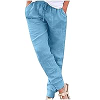 SNKSDGM Women Wide Leg Cotton Linen Pants Dressy Casual Elastic High Waist Palazzo Pant Loose Flowy Trousers with Pocket