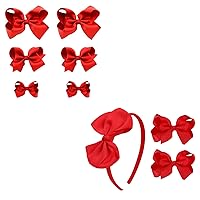 6pcs Red Bows for Girls,Red Bow Headband & 2 Pcs 4 Inch Hair Bows Set,Hand-made Grosgrain Ribbon Hair Bows Alligator Clips Hair Accessories for Little Teen Toddler Girls Kids