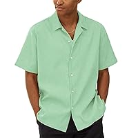 BAKREP Men's Short Sleeve Casual Summer T-Shirts Prom Plus Sizes Button Placket Plain with