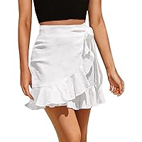 ChainJoy Womens High Waist Ruffle Hem Tie Wrap Skirt Summer Casual A Line Overlap Skirt