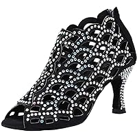 Womens Hollow Out Latin Dance Shoes Peep Toe Mid Heel Leopard Boots Tango Latin Ballroom Chacha Custom Heel