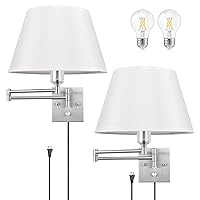 TRLIFE Dimmable Wall Sconce Plug in, Brushed Nickel Wall Sconces Set of Two Swing Arm Wall Lights with Plug in Cord and On/Off Dimmer Rotary Switch, 11.8