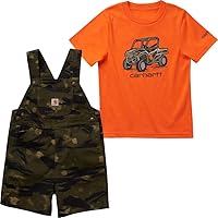 Carhatt BabyBoys ShortSleeve TShirt & Canvas Camo Shortall Set