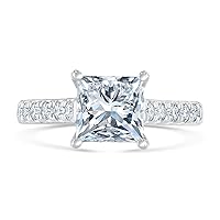 Moissanite Diamond 3.00 CTW Princess Cut 14K White Gold/ 925 Sterling Silver Engagement Ring
