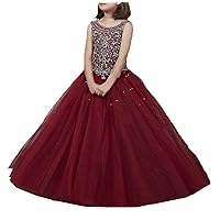 Pretty Girls Jewel Crystals Prom Ball Gowns Tulle Kids Pageant Dresses