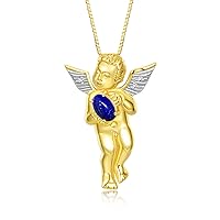 Rylos Guardian Angel Necklace with 6X4MM Gemstone & Diamonds on 18