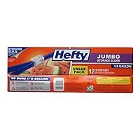 Hefty Slider Jumbo Storage Bags, 2.5 Gallon Size, 12 Count (Pack of 9), 108 Total