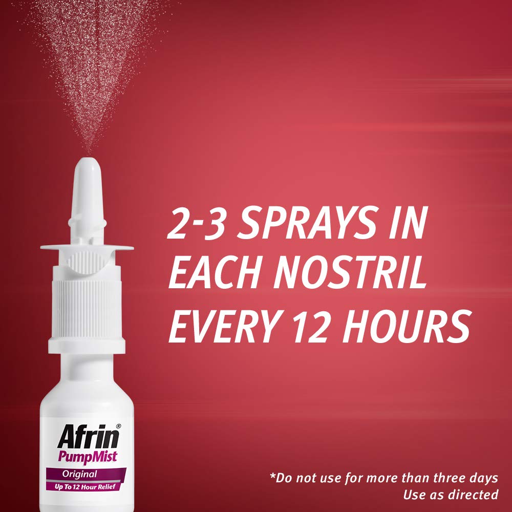 Afrin Original Maximum Strength 12 Hour Sinus Congestion Relief Pump Mist - Fast Acting Allergy Nasal Decongestant and Sinus Spray for Powerful Nasal Congestion Relief 0.5oz (15mL)