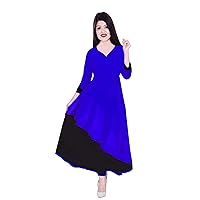 Indian Women's Long Dress Ethnic Frock Suit Cotton Tunic Maxi Dress Black & Royal Blue