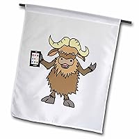 3dRose Funny Cute Musk Ox Texting on Cell Phone Pun Cartoon - Flags (fl_352152_1)