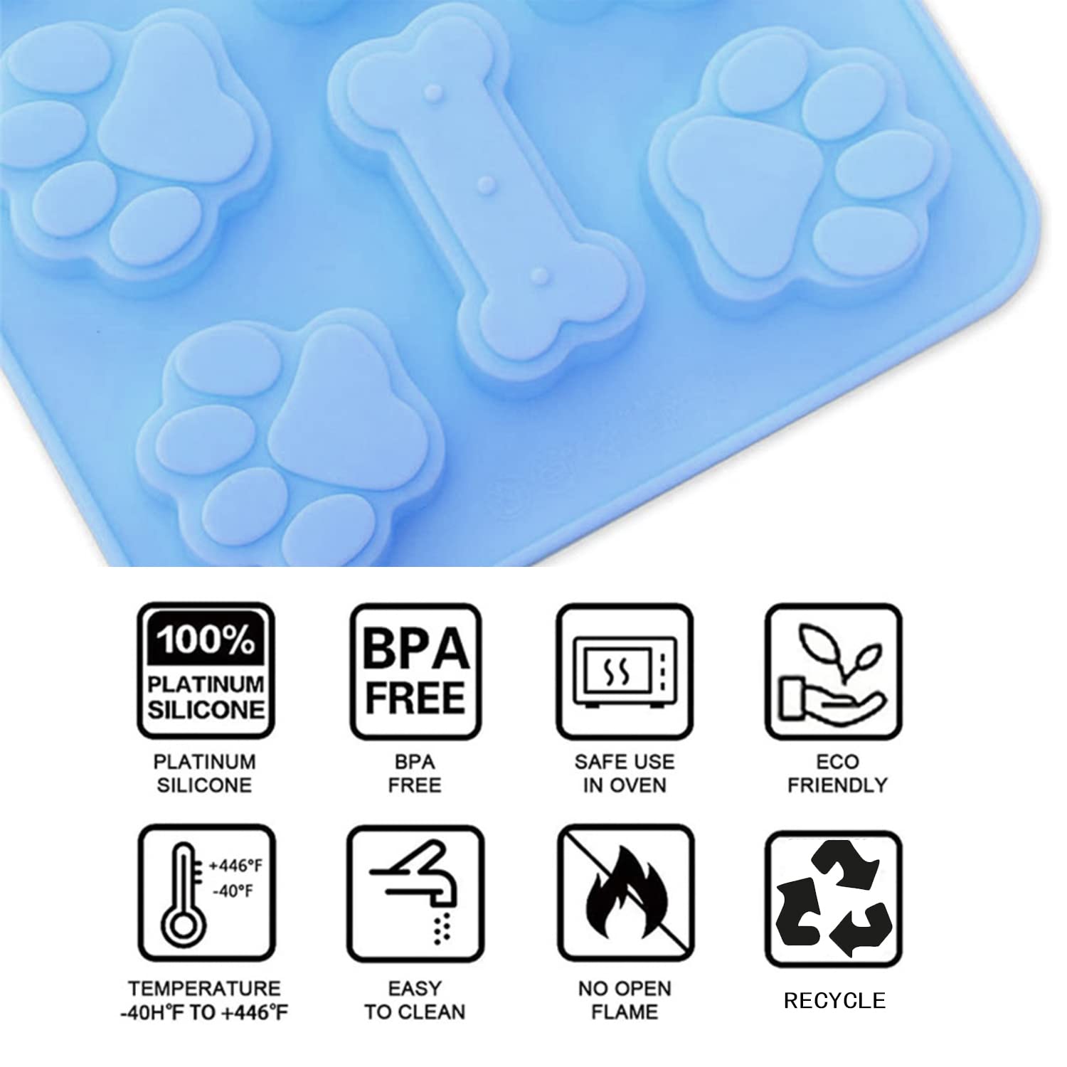 2 Pcs Silicone Puppy treat molds, Dog Paw and Bone Mold Ice Cube Mold, Jelly, Biscuits, Chocolate, Candy Baking Mold, Oven Microwave Freezer Dishwasher Safe-Pink & Blue (2)