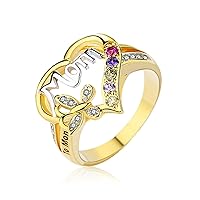 MRENITE 10k 14k 18k Real Gold Mom Rings – Custom Name Engraved Gemstone Stone Moissanite/Diamond Mother Ring- Mother Day Gift for Mother Daughter