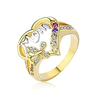 10k 14k 18k Real Gold Mom Rings – Custom Name Engraved Gemstone Stone Moissanite/Diamond Mother Ring- Mother Day Gift for Mother Daughter