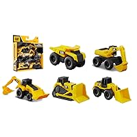 CAT Construction Toys, Little Machines 5 Piece set Truck Toy Set, Includes Dump Truck, Wheel Loader, Bulldozer, Backhoe, and Excavator Vehicles with Moving Parts, Cake Toppers Ages 3+