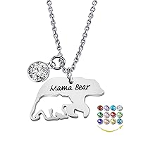 YOUFENG Mom Necklace Mothers Day Gifts Mama Bear Necklaces Pendant 12 Months Birthstone Jewelry for Women Girls