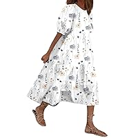Dresses for Women 2024, Women's Loose Sundress Casual Bohemian Beach Dress Vintage Printed Bubble, S, 5XL