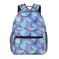 Color Mermaid Scales Printed Laptop Backpack With Side Mesh Pockets Casual Backpack For Man Woman Travel Daypack
