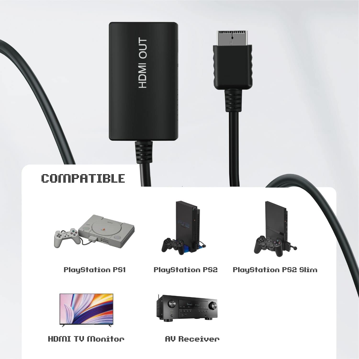 TNP PS2 HDMI Adapter HDMI Cable for Playstation Converter, Upscaler Link Cable Compatible with Playstation 1, 2, and 3 Game Consoles for HD TVs, Monitors, and Projectors