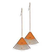 Pack of 2 Kids Rake with Hardwood Handle, Durable Plastic Head to Sweep Leaves in Lawn and Tidying Up The Garden, 34