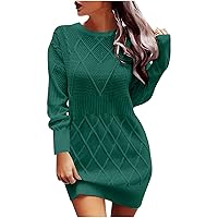 Long Sleeve Sweater Dress Women Cable Knit Tunic Dresses Trendy Fall Solid Pullover Mini Dress Classy Jumper Outfit