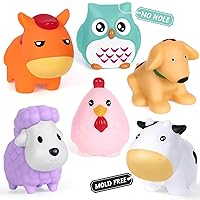 FHOZGECY Mold Free Bath Toys, 6 Pack Baby Bathtub Toys for Toddlers 1-3, No Hole No Mold Animal Bath Toys with Mesh Bag for Infants 6-12, Shower Toys for Kids Boys Girls Gifts (Farm Animal)