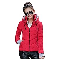 Andongnywell Women's Winter Parka Jacket Warm Stand Collar Cotton Quilted Down Coat Short Padded Small Padded Jackets (Red,3X-Large)