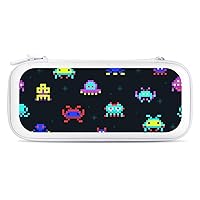 Cute Pixel Robot, Space Invader Portable Hard Shell Covers Pouch Storage Bag Travel Carry Cases for Accessories And Games Compatible for Switch White-Color