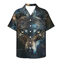 GLUDEAR Mens Cool Hawaiian Shirts Novelty Wolf Print Button Down Loose Fit Holiday Hawaii Aloha Shirts Plus Size 2XS-5XL