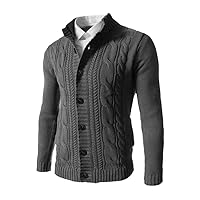 Men Autumn Winter Knitted Jackets Coat Stand Collar Warm Thick Solid Color Cardigan Sweater