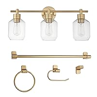 Globe Electric 51638 3-Light Vanity All-in-One Bathroom Set, 5 Piece Gold Finish