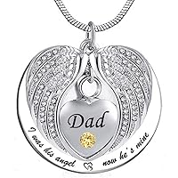 Dad Angel Wing Urn Necklace for Ashes Mom Dad Grandma Cremation Jewelry Keepsake Memorial Pendant, I was His/Her Angel Now He's/She's Mine