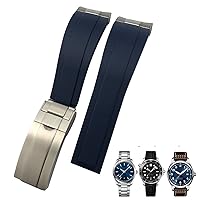 20mm Rubber Watchband Fit for IWC Mark Omega Seamaster 300 AT150 Metal Link Rubber Watchband Curved End Sport Strap (Color : Blue, Size : 20mm)