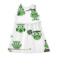 Girls Sleeveless Dress Green Cartoon Owl Adorable Tank Play Sundress 2T-8T