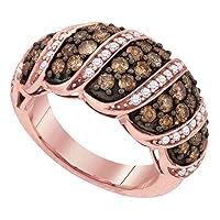 The Dimond Deal 10kt Rose Gold Womens Round Brown Diamond Cascading Band Ring 1-1/2 Cttw