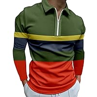 Mens Polo Shirts Long Sleeve Zipper Golf Muscle T-Shirts Fashion Printed Soft Comfy Bodybuilding Workout Tee Shirts