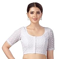 Aashita Creations Women's Cotton Half Sleeves Chikankari Saree Blouse_1132