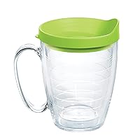 Clear & Colorful Lidded Made in USA Double Walled Insulated Tumbler Travel Cup Keeps Drinks Cold & Hot, 16oz Mug, Lime Green Lid