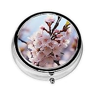 Pill Box 3 Compartment Medicine Pill Organizer Peach Blossom Round Pill Case for Purse & Pocket Travel Pillbox Portable Metal Medicine Vitamin Fish Oil Organizer Unique Gift