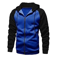 Men's Workout Zip Up Sweatshirt Jacket Colorblock Full-Zip Hoodie Hooded Track Jackets Casual Raglan Sleeve Outerwear