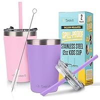 Sippy Cups For Toddlers 1-3 - Spill Proof Toddler Cups w/Screw Lids - Stainless Steel Kids Cups With Straws and Lids Leak Proof - 2 Pack (Pink & Purple, 12oz)
