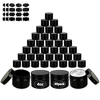 40 Pack 4 oz Black Plastic Jars, Small Round Cosmetic Cream Jars with Lids & Labels, Refillable Plastic Cream Container 120 ml Leak Proof Travel Jars for Creams, Lotion, Body Butter, Body Scrub
