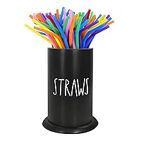 Straw Dispenser for Counter, Bamboo Straw Holder, Coffee Stirrers Holder for Farmhouse Decor, Coffee Bar Accessories and Organizer, Straw Organizer for Kitchen, Coffee Bar, Party (Black)