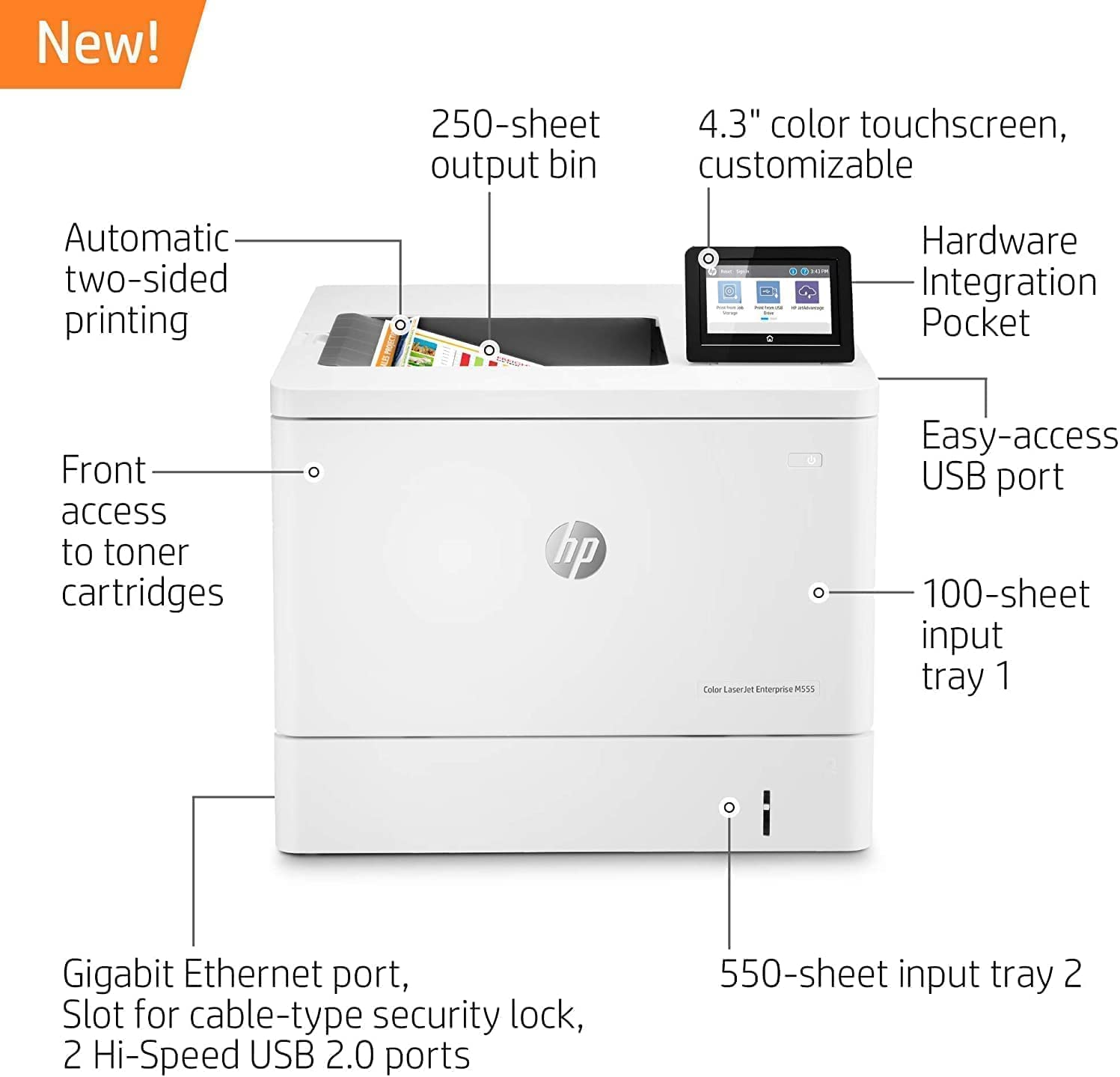 HP Laserjet Enterprise M555dn Color Laser Printer, Automatic 2-Sided Printing, 4.3