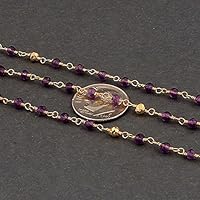 10 Feet Amethyst and Gold Pyrite 24k Gold Plated Wire Wrapped Rosary Beaded Chain 3mm, Amethyst Pyrite Rosary Chain