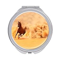 Arabian Running Horse Compact Mirror Round Portable Pocket Mirror Travel Makeup Mirror for Home Office