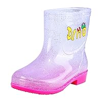 Kids Rain Boots Toddler Girls & Boys Rain Boots Memory Foam Insole and Easy-on Handles Small Rain Boots (F-Pink, 3 Big Kids)